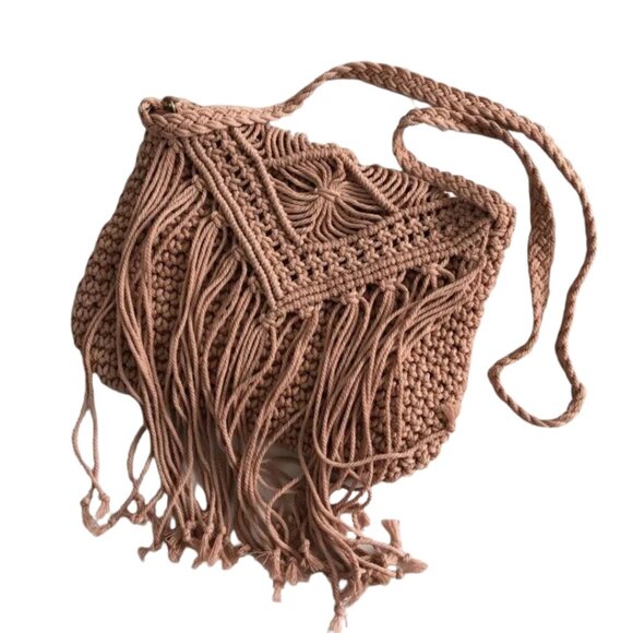 Handbags - Boho Woven Tassel Crossbody Cute Summer Chic Bag Handbag Purse, PINK
